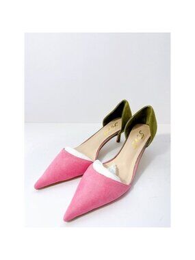 Size 8.5 Women’s Pink & Olive Green Kitten Heels – Pointed Toe D’Orsay Pumps FSJ